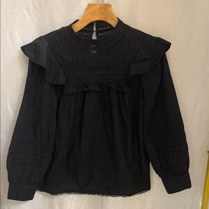 J. Crew Elegant Black Ruffle Blouse